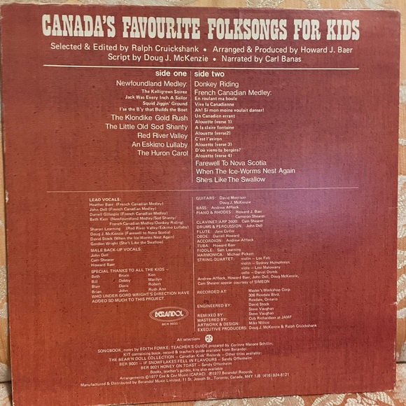🍁 Vintage and 1977 Canada’s Favourite Folksongs For Kids Vinyl Record 🍁 - Picture 5 of 5
